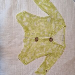 Nina Leonard White And Chartreuce Mesh Knit Cover Up Top Medium